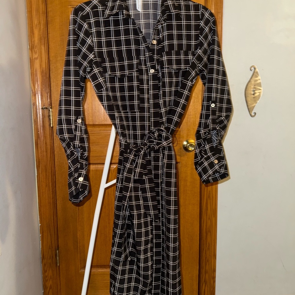 Collection B Black and White Checkered Long Sleeve Dress